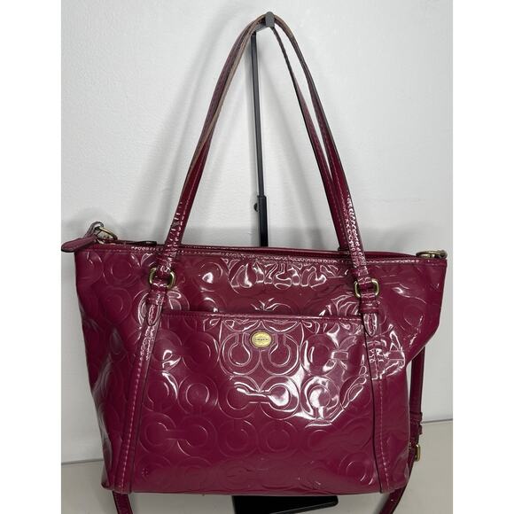 Coach Patent Leather Purple Peyton Shoulder Tote Bag F26038 - Picture 1 of 16